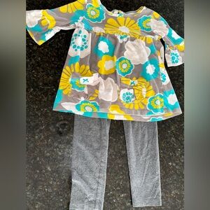 Carter's Teal and Yellow Floral top bell sleeves with Gray Leggings